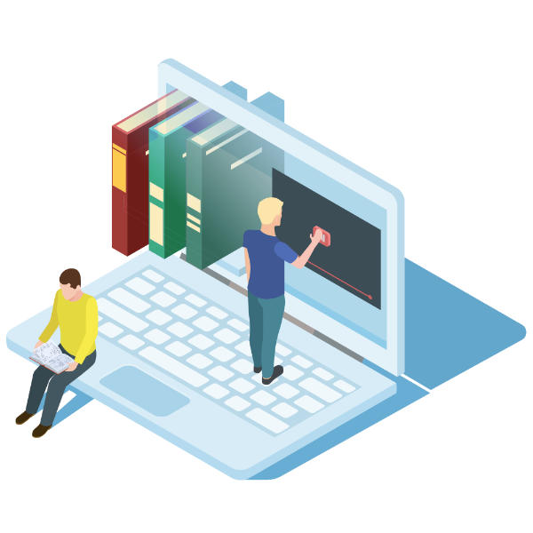 Illustration einer Bibliothek mit Web-based Trainings